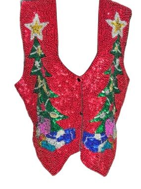 Savvy ~ Women’s X-Large ~ Vintage ~  Red/ Green ~ Beaded ~ Christmas ~ Vest